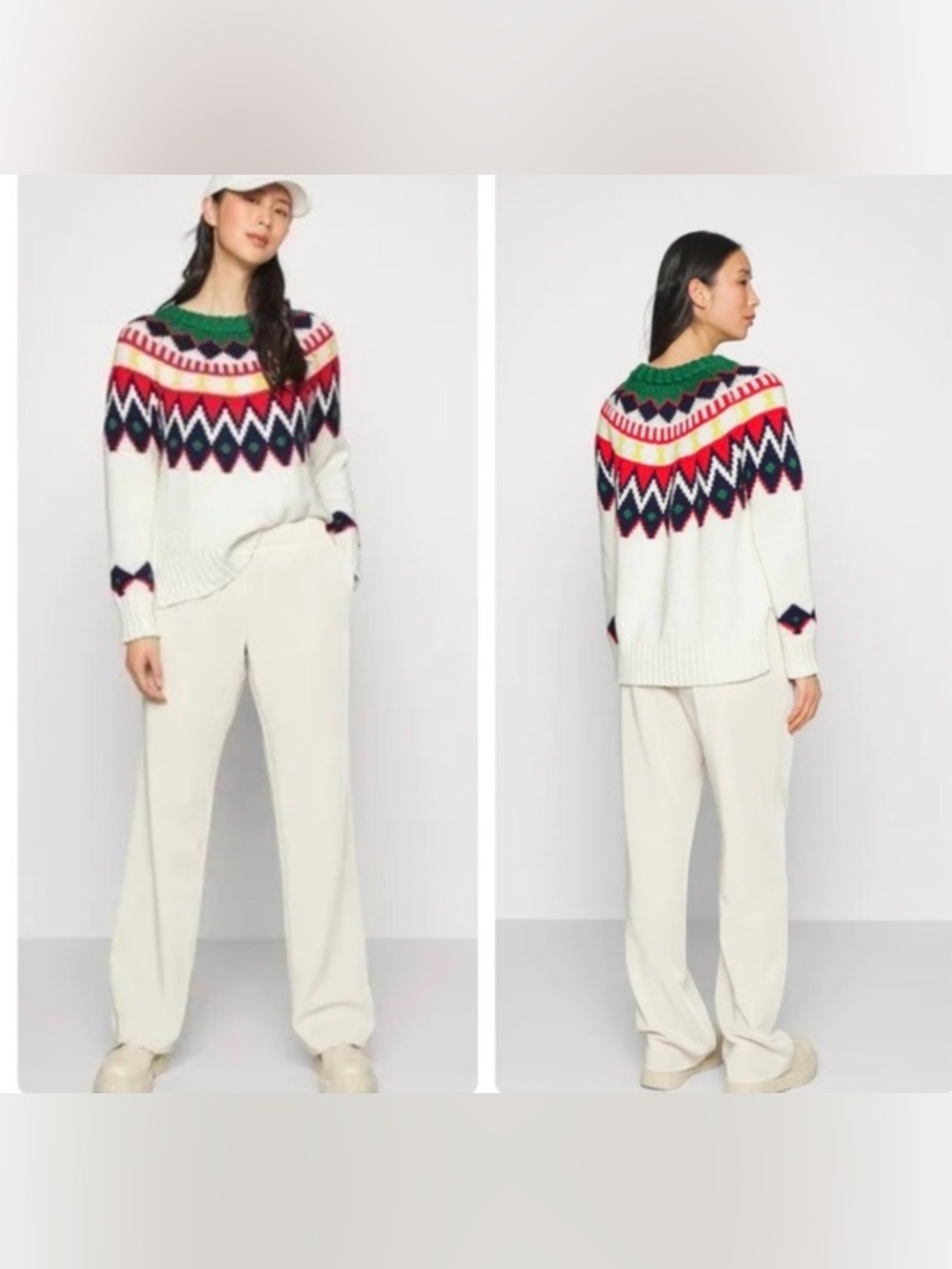 Aerie American Eagle Fair Isle Nordic Crewneck Sweater Womens Small Heavy Knit